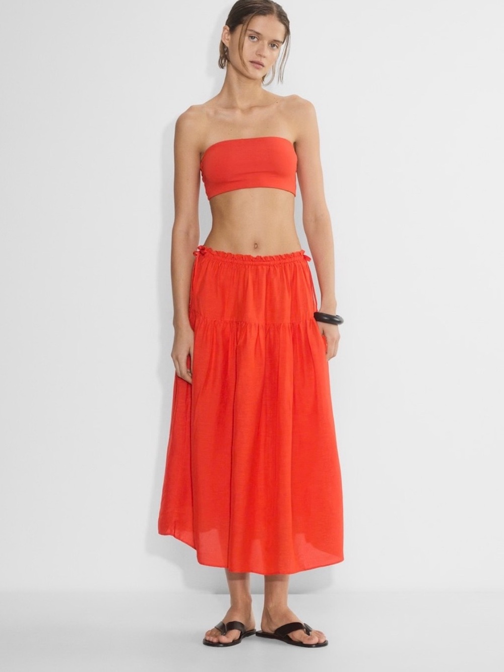 NWT Aritzia Wilfred Dashwood Poppy Red Tiered Midi Skirt, size S